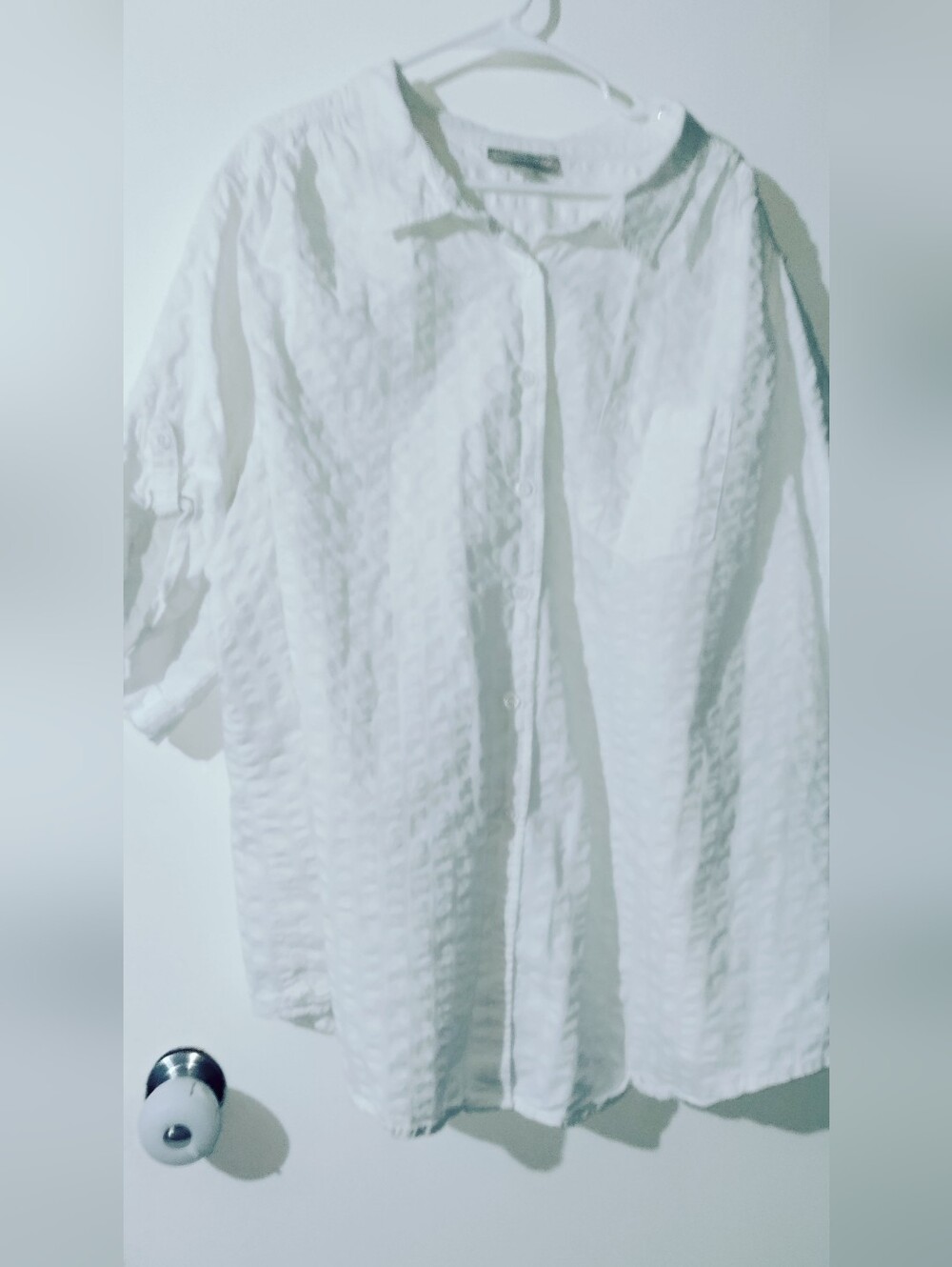 Woman Within 4X 34/36 Fit 5X 6X White Button Down Shirt Short Sleeve Top